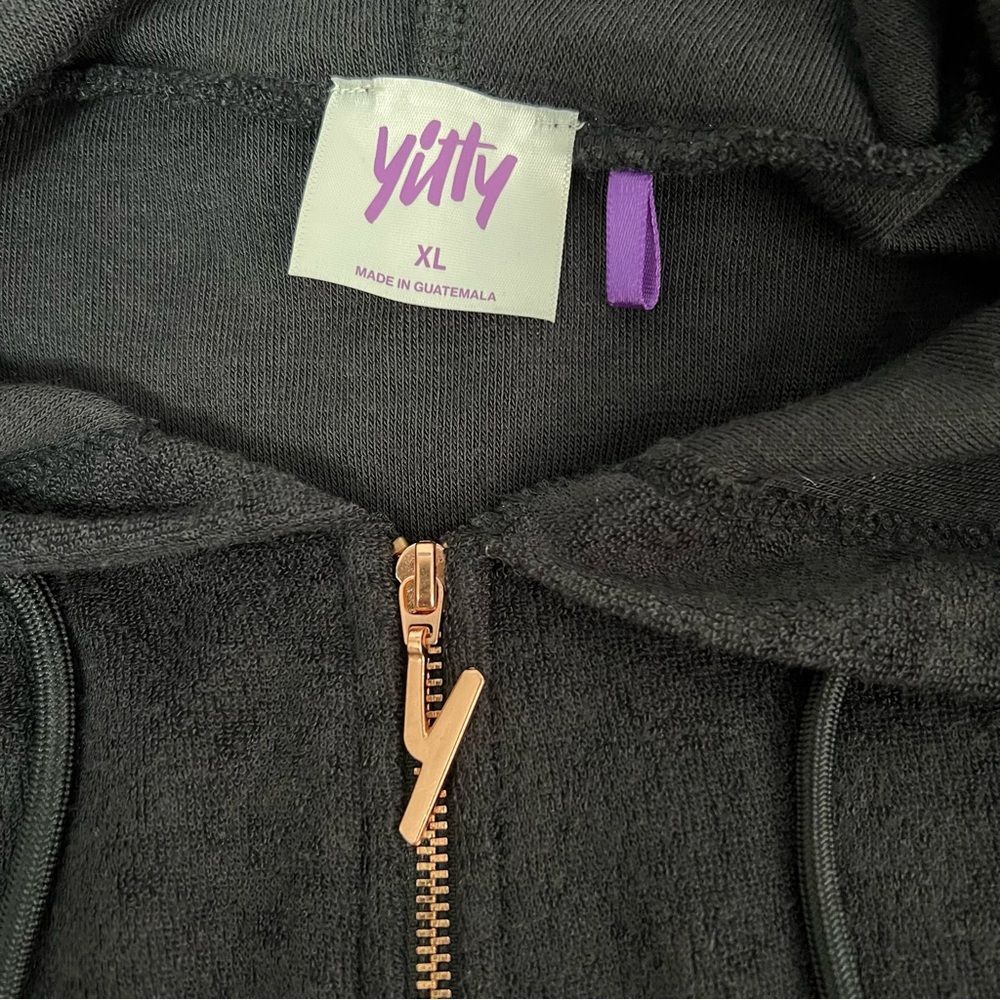 YITTY Terry Cloth Romper Size XL Black Hooded Zip Up Elastic Waist Athleisure - Picture 8 of 13